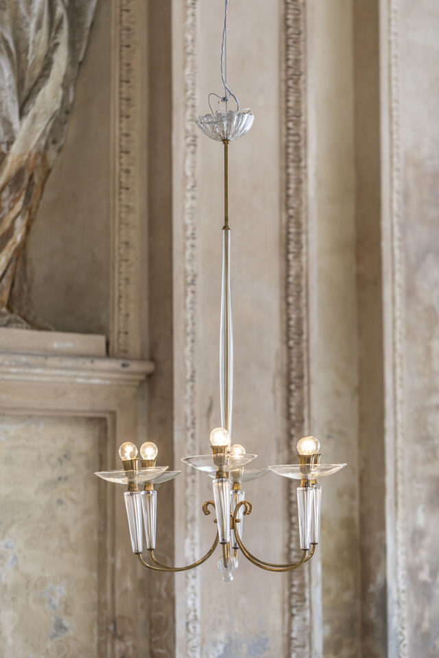 Brass_and_glass_chandelier_Midcentury_-2